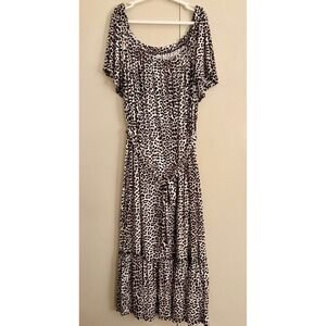Avenue Leopard Print Off Shoulder Tiered Maxi Dress Womens Plus Size 26 28